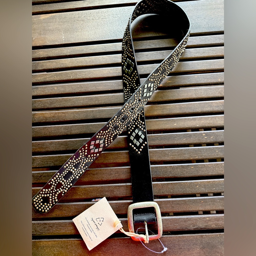 Free People Off The Record Silver Studded Leather Belt in Black